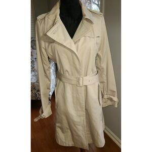 NWT Women's 10 Talbots Classic Trench Coat Khaki Tan Belted Button-Up